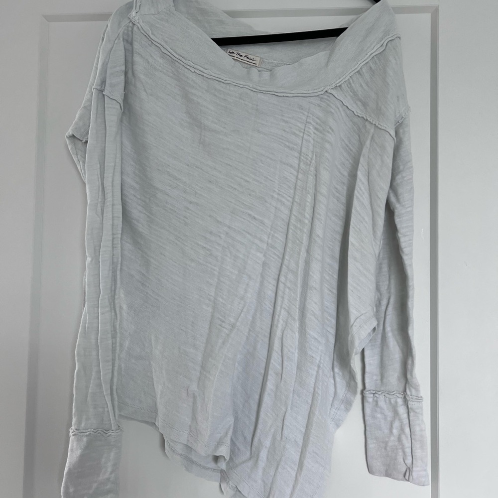 Free People Light Gray Long Sleeve Top